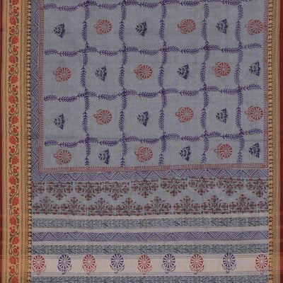 Hand block printed cotton saree