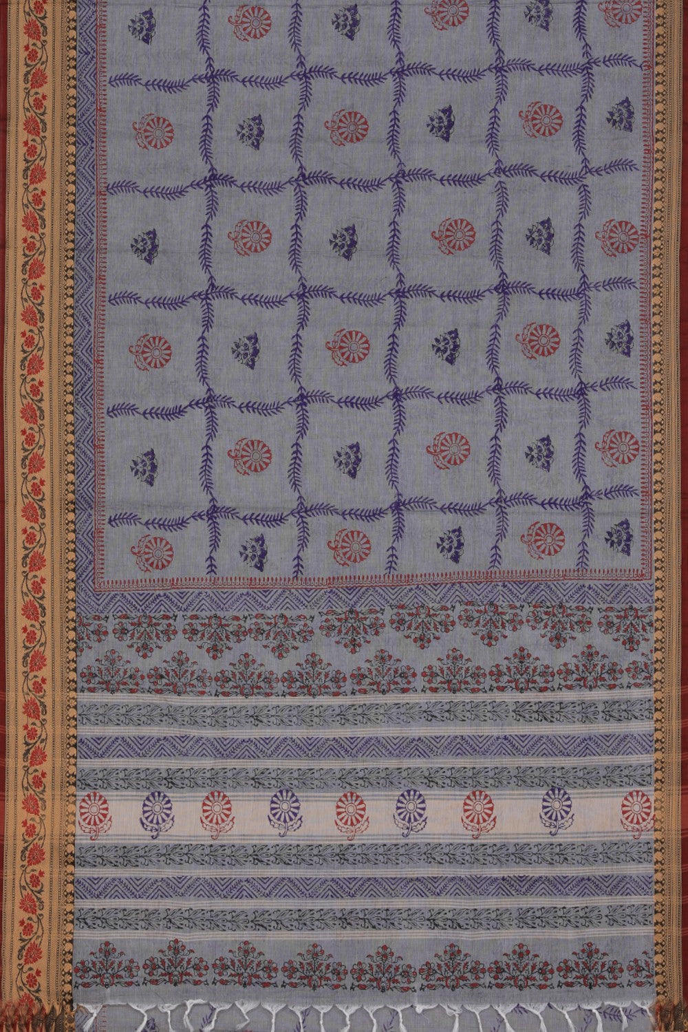 Hand block printed cotton saree