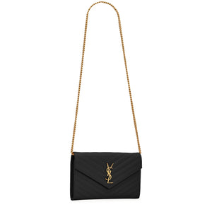 Saint Laurent Monogram Envelope Black Gold Crossbody Bag