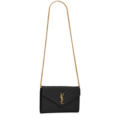 Saint Laurent Monogram Envelope Black Gold Crossbody Bag