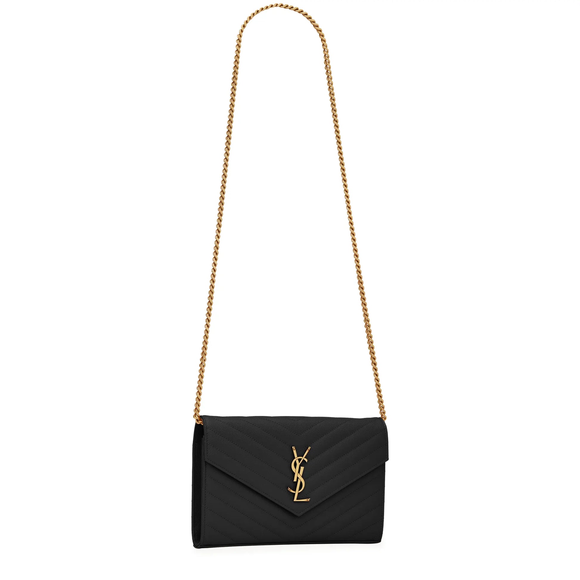 Saint Laurent Monogram Envelope Black Gold Crossbody Bag