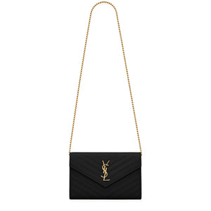 Saint Laurent Monogram Envelope Black Gold Crossbody Bag