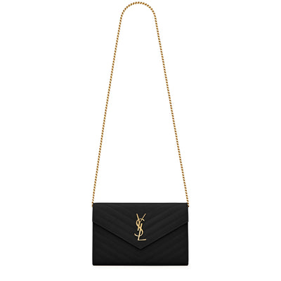 Saint Laurent Monogram Envelope Black Gold Crossbody Bag