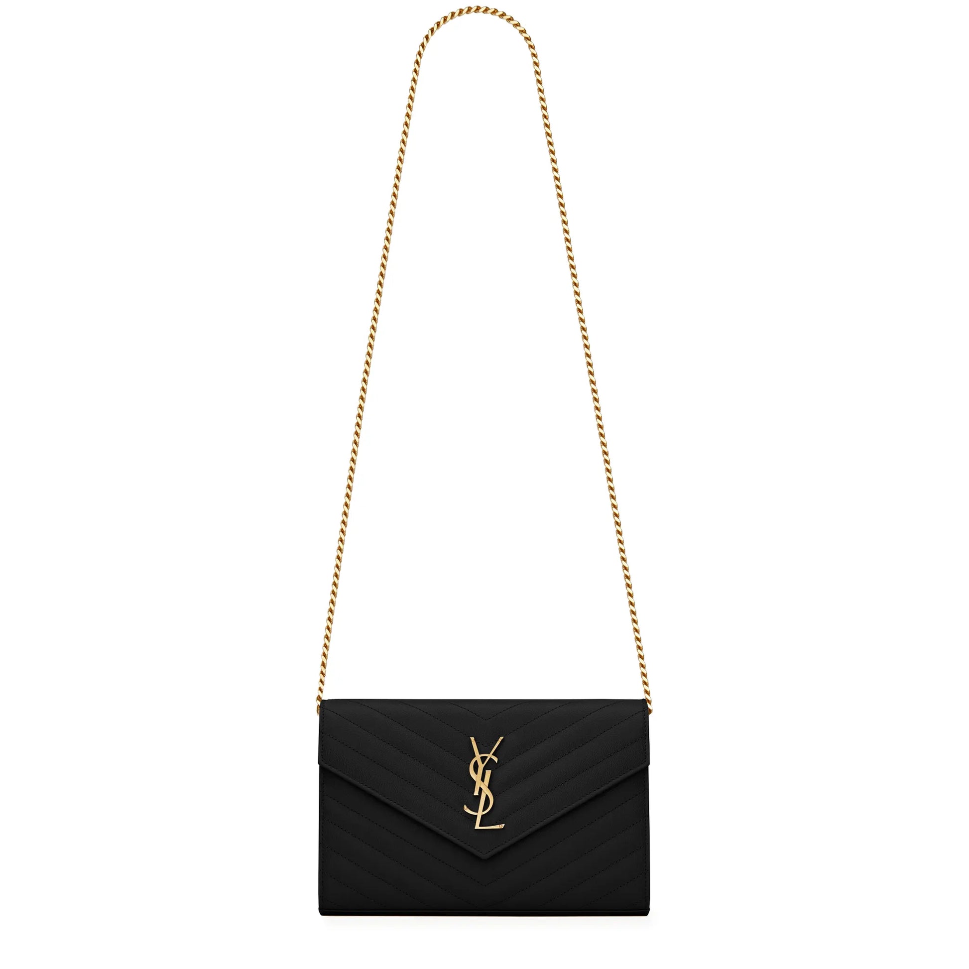 Saint Laurent Monogram Envelope Black Gold Crossbody Bag