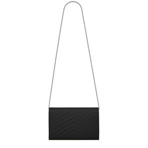 Saint Laurent Monogram Envelope Black Silver Crossbody Bag