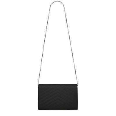 Saint Laurent Monogram Envelope Black Silver Crossbody Bag