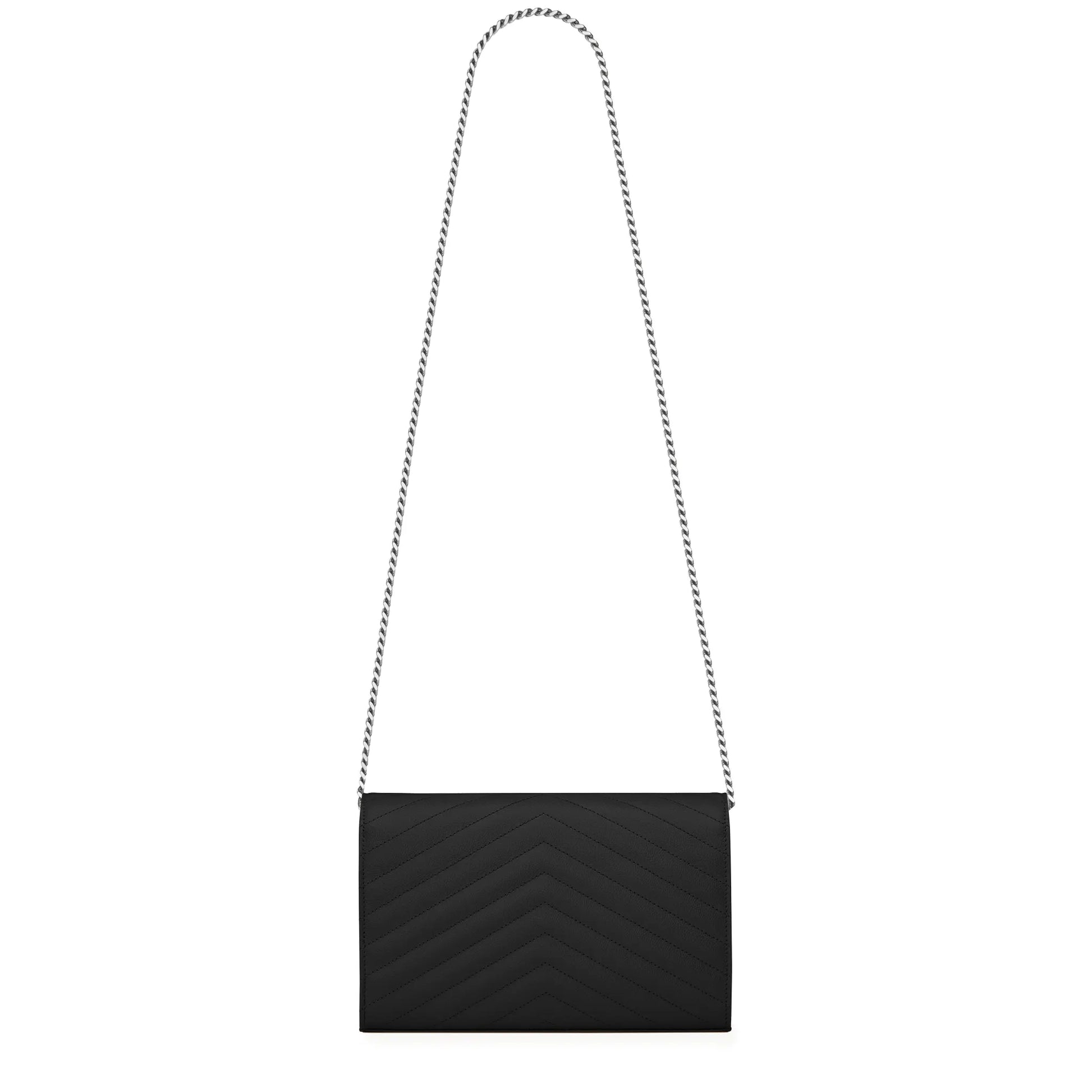 Saint Laurent Monogram Envelope Black Silver Crossbody Bag