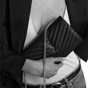 Saint Laurent Monogram Envelope Black Silver Crossbody Bag