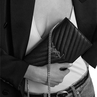 Saint Laurent Monogram Envelope Black Silver Crossbody Bag