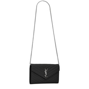 Saint Laurent Monogram Envelope Black Silver Crossbody Bag