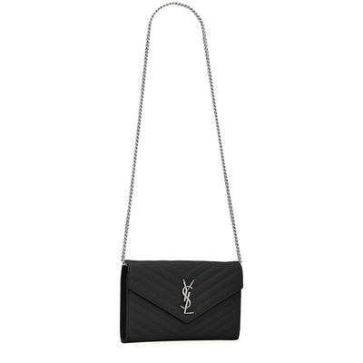 Saint Laurent Monogram Envelope Black Silver Crossbody Bag