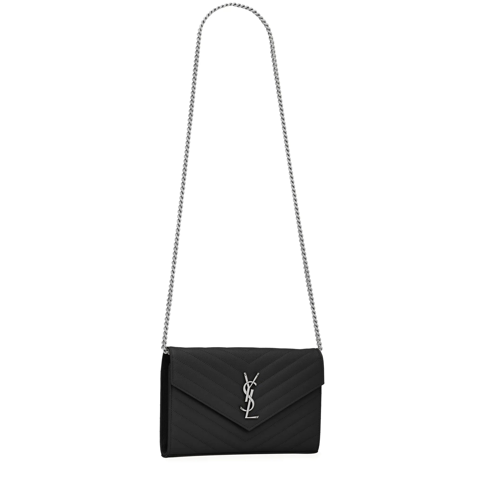 Saint Laurent Monogram Envelope Black Silver Crossbody Bag