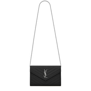 Saint Laurent Monogram Envelope Black Silver Crossbody Bag