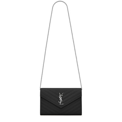 Saint Laurent Monogram Envelope Black Silver Crossbody Bag