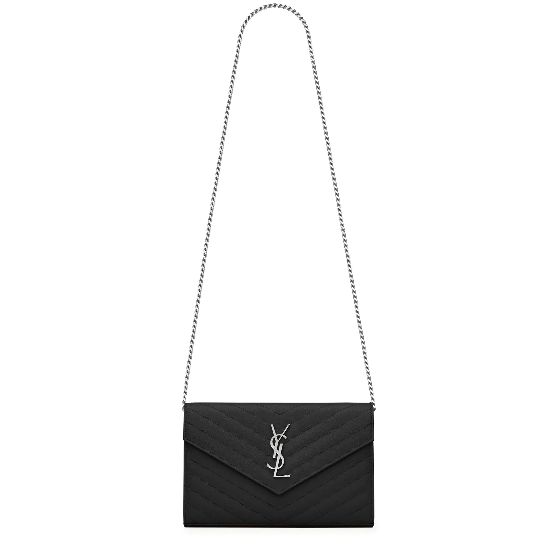 Saint Laurent Monogram Envelope Black Silver Crossbody Bag