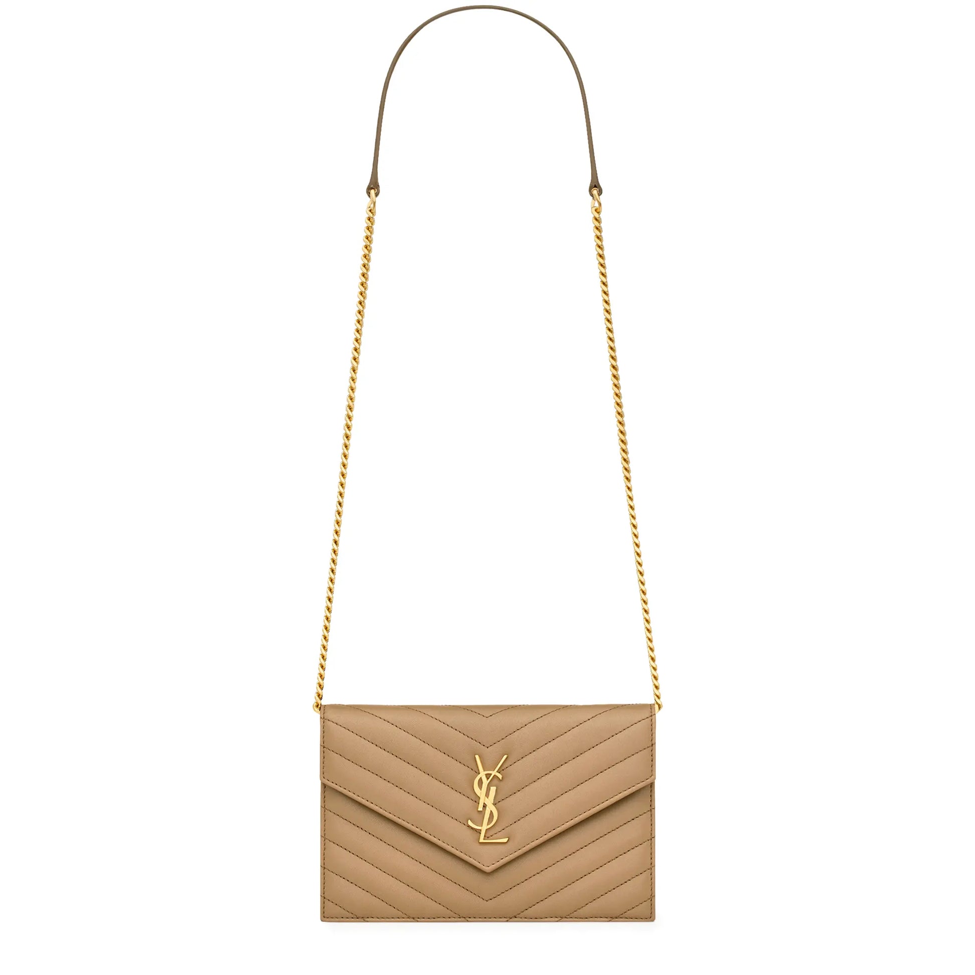 Saint Laurent Monogram Envelope Dark Beige Crossbody Bag