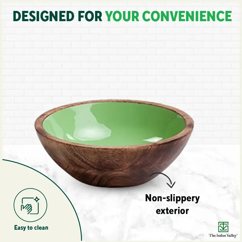 Ceramic Glazed Mango Wood Bowl