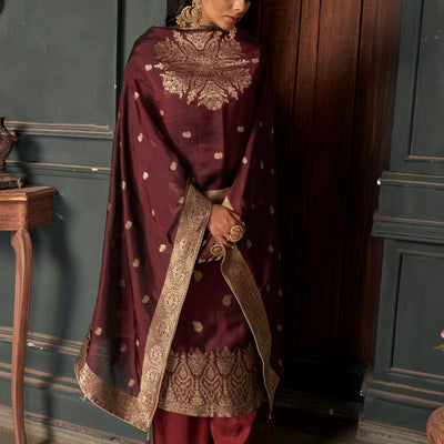 Cinnamon Brown Unstitched Salwar Suit