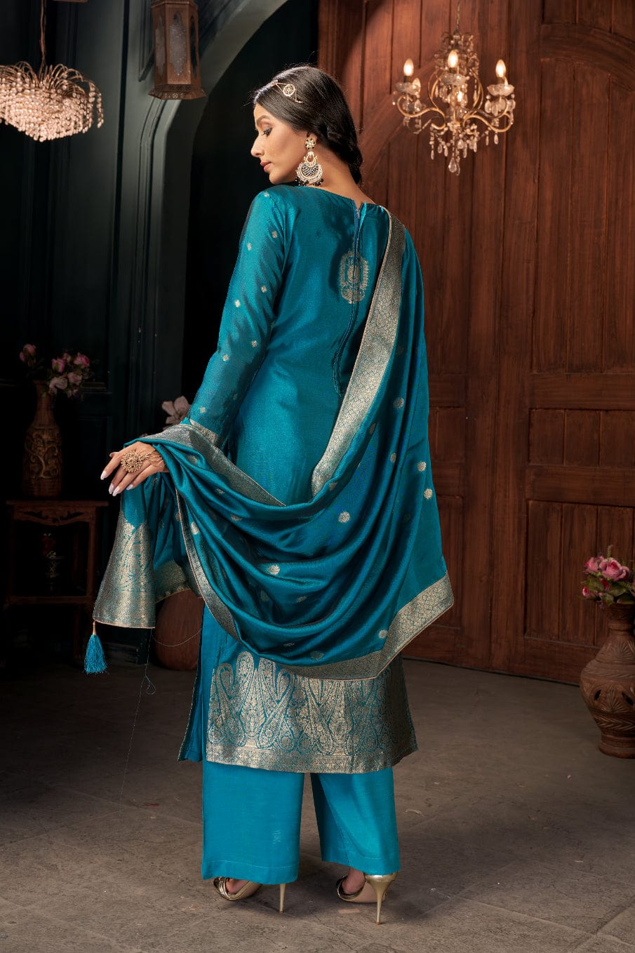Cyan Blue Unstitched Salwar Suit