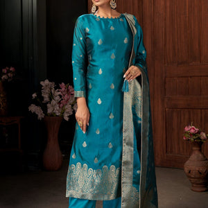 Cyan Blue Unstitched Salwar Suit