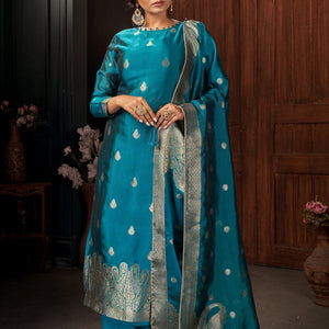 Cyan Blue Unstitched Salwar Suit