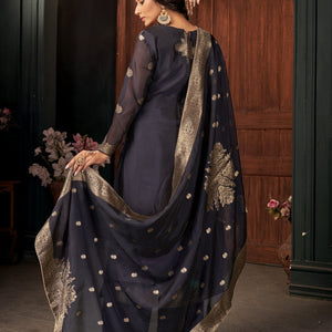 Indigo Blue Unstitched Salwar Suit