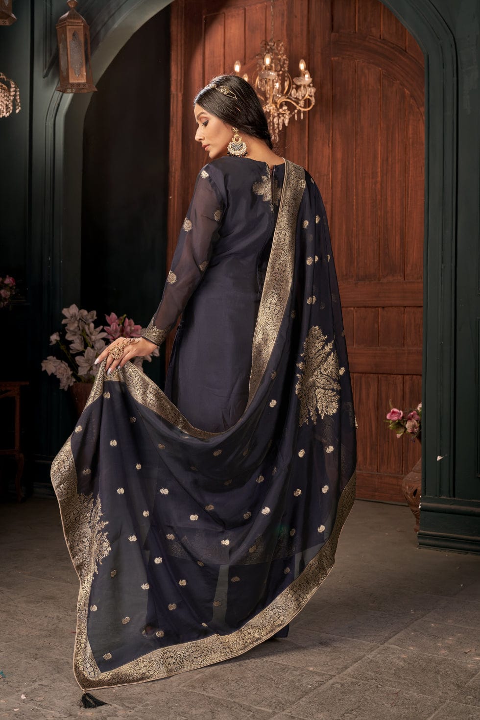 Indigo Blue Unstitched Salwar Suit