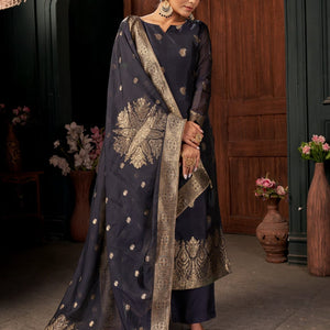 Indigo Blue Unstitched Salwar Suit