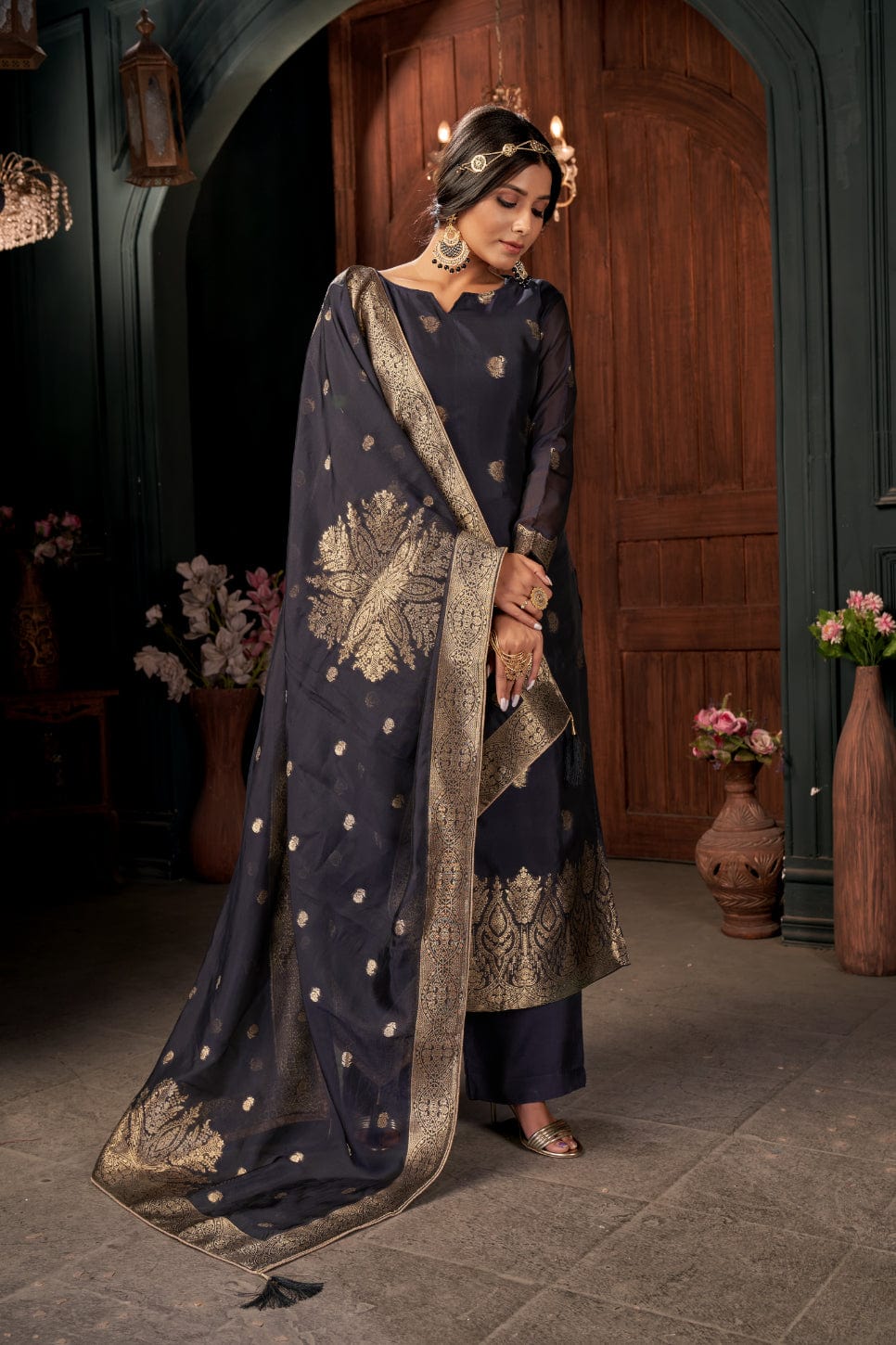 Indigo Blue Unstitched Salwar Suit