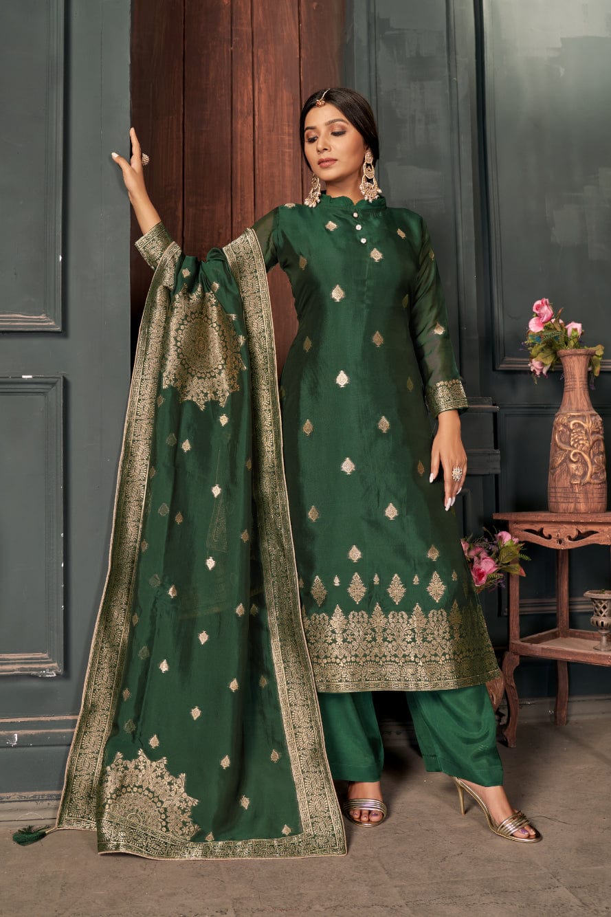 Phthalo Green Unstitched Salwar Suit