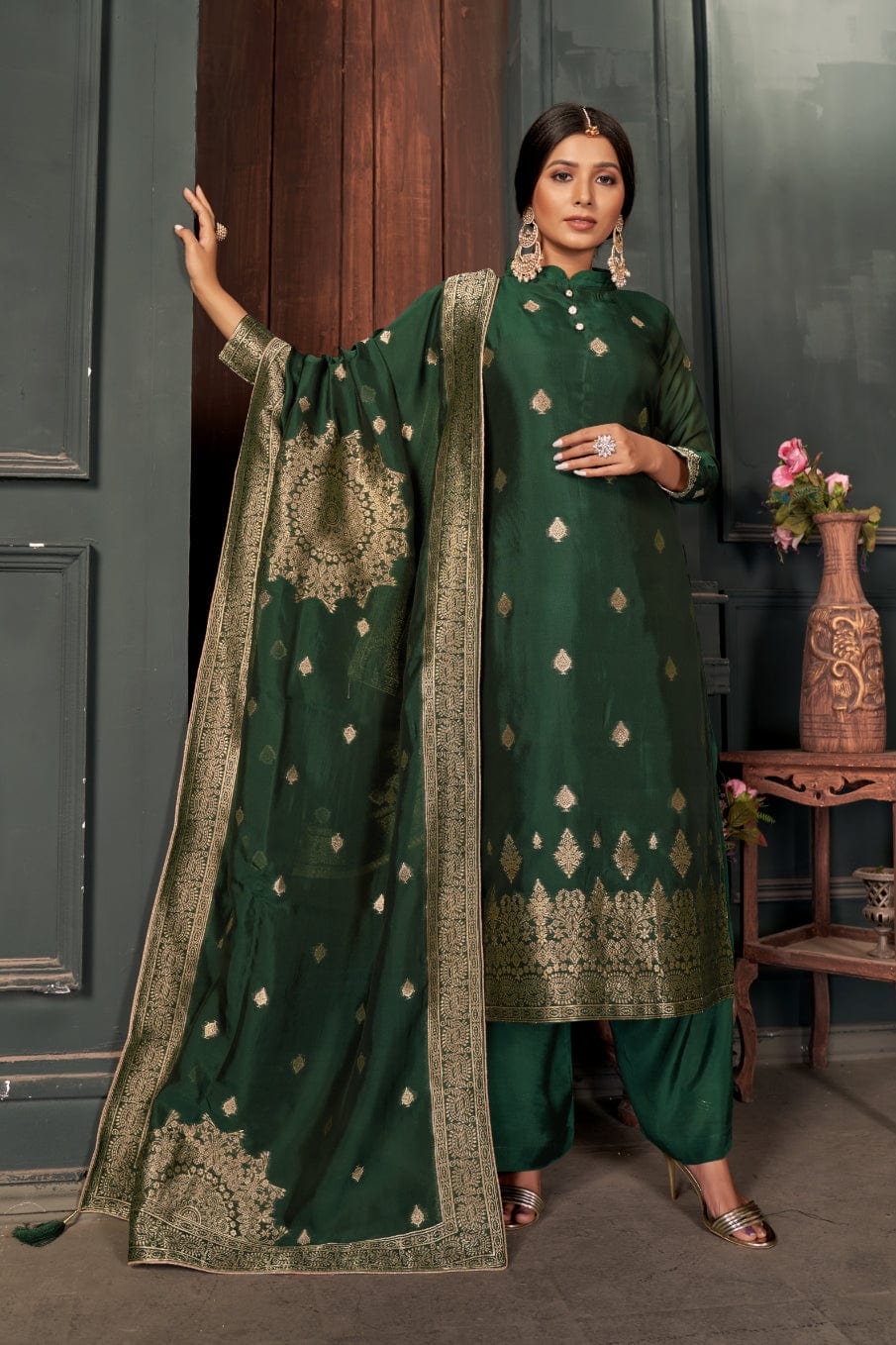 Phthalo Green Unstitched Salwar Suit