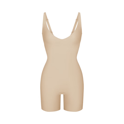 Skims Body Core Sculpt Plunge Mid Thigh Bodysuit Sand