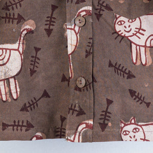 Brown - Block Art Printed Natural Dyed Cotton Kids Full Sleeve Shirt