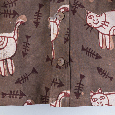 Brown - Block Art Printed Natural Dyed Cotton Kids Full Sleeve Shirt
