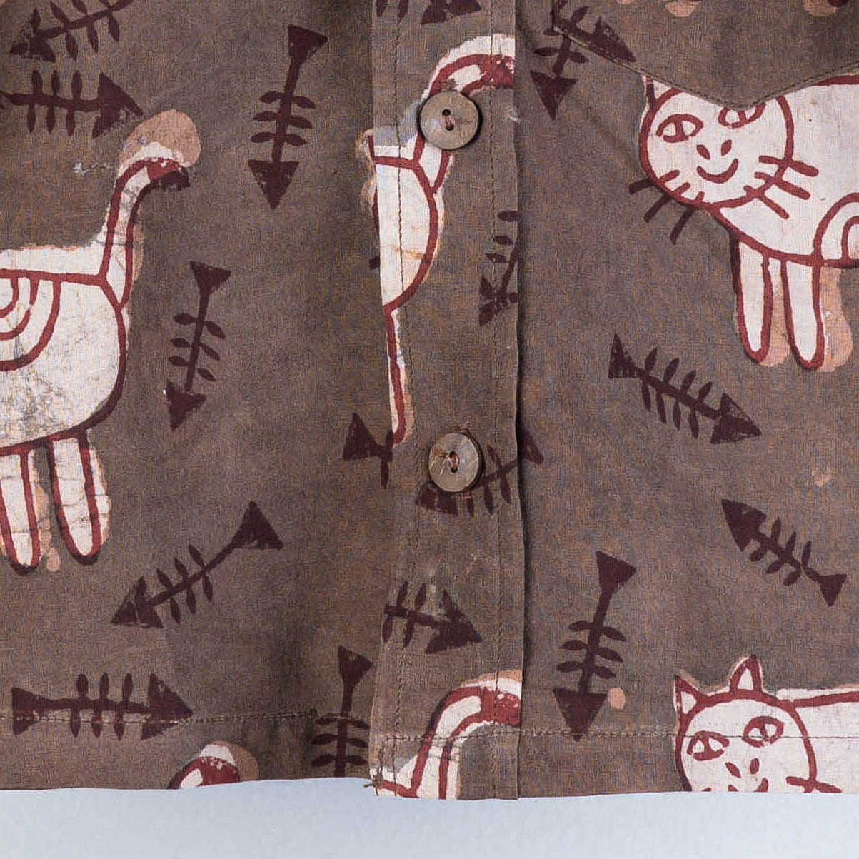 Brown - Block Art Printed Natural Dyed Cotton Kids Full Sleeve Shirt