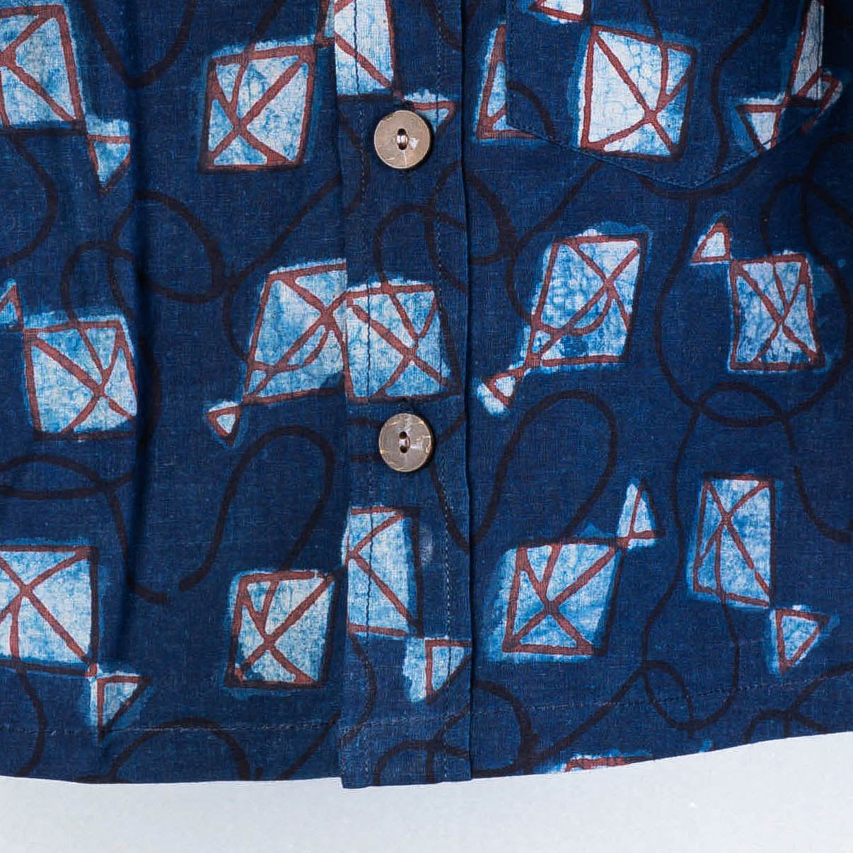 Blue - Block Art Printed Natural Dyed Cotton Kids Full Sleeve Shirt