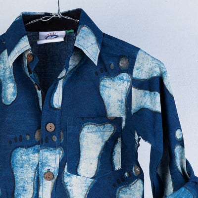 Blue - Block Art Printed Natural Dyed Cotton Kids Full Sleeve Shirt
