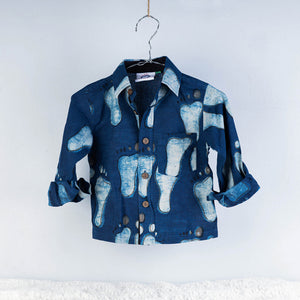 Blue - Block Art Printed Natural Dyed Cotton Kids Full Sleeve Shirt