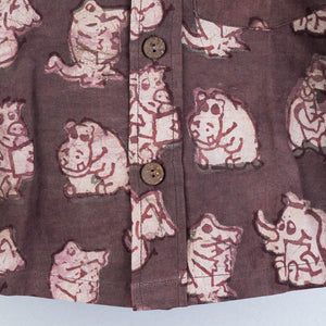 Brown - Block Art Printed Natural Dyed Cotton Kids Full Sleeve Shirt