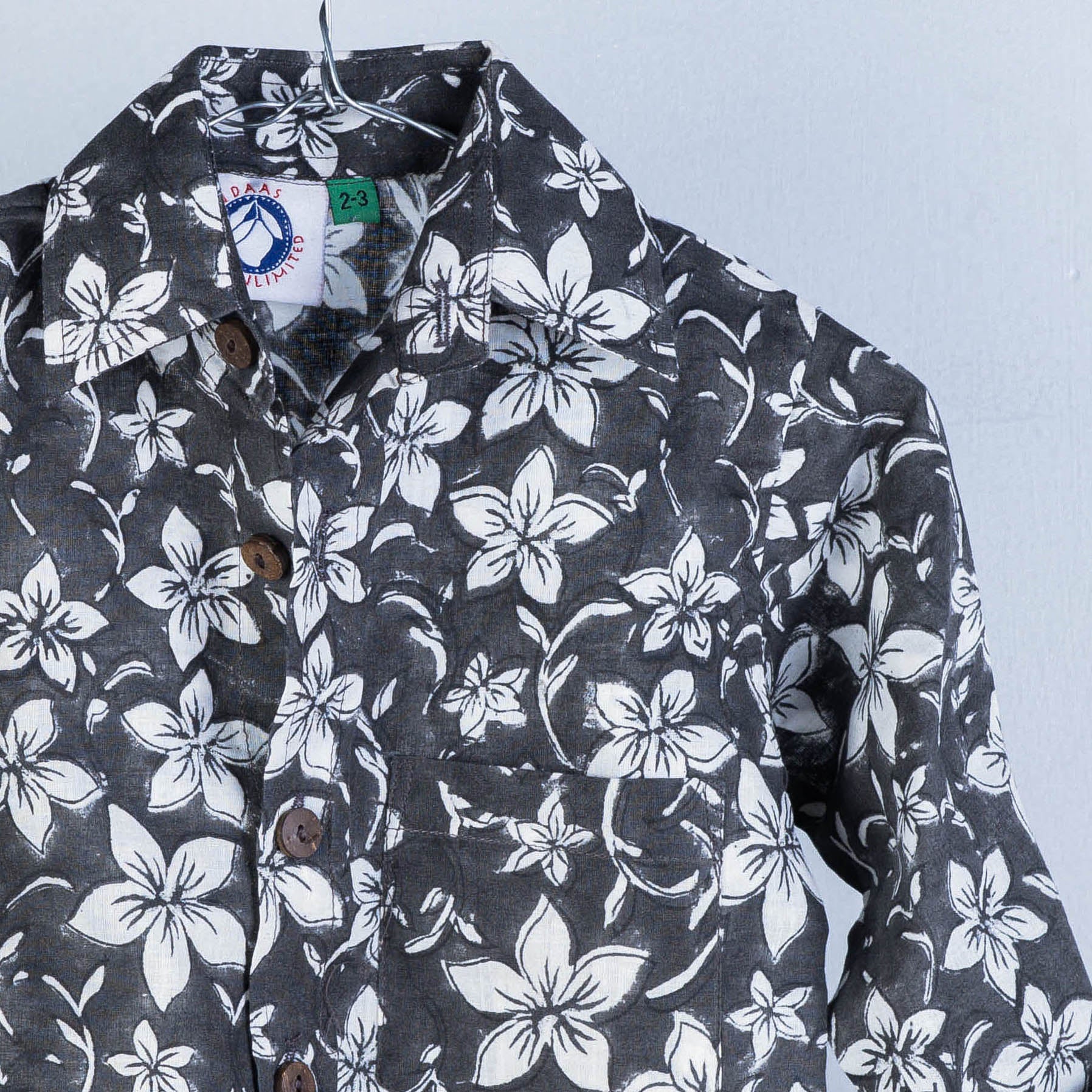 Black - Sanganeri Block Printed Cotton Full-Sleeve Kids Shirt