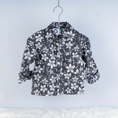 Black - Sanganeri Block Printed Cotton Full-Sleeve Kids Shirt