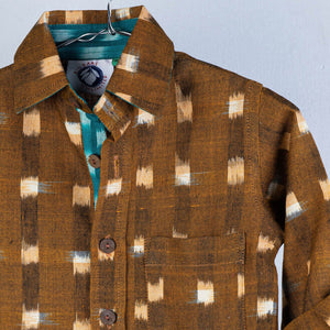 Brown - Ikat Weave Cotton Full-Sleeve Kids Shirt