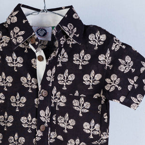 Black - Sanganeri Block Printed Cotton Half-Sleeve Kids Shirt