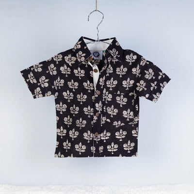 Black - Sanganeri Block Printed Cotton Half-Sleeve Kids Shirt
