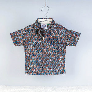 Brown - Sanganeri Block Printed Cotton Half-Sleeve Kids Shirt