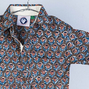 Brown - Sanganeri Block Printed Cotton Half-Sleeve Kids Shirt