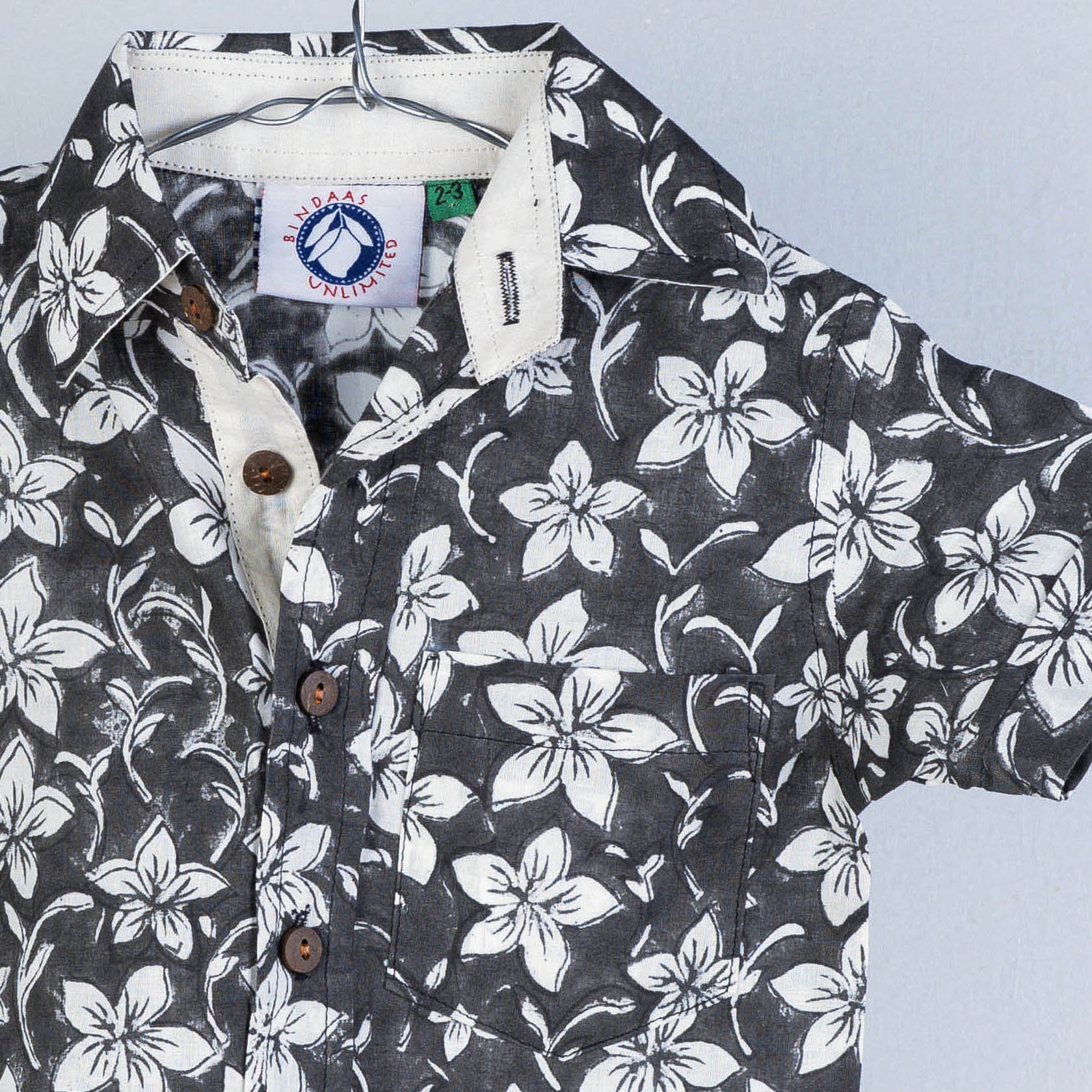 Black - Sanganeri Block Printed Cotton Half-Sleeve Kids Shirt