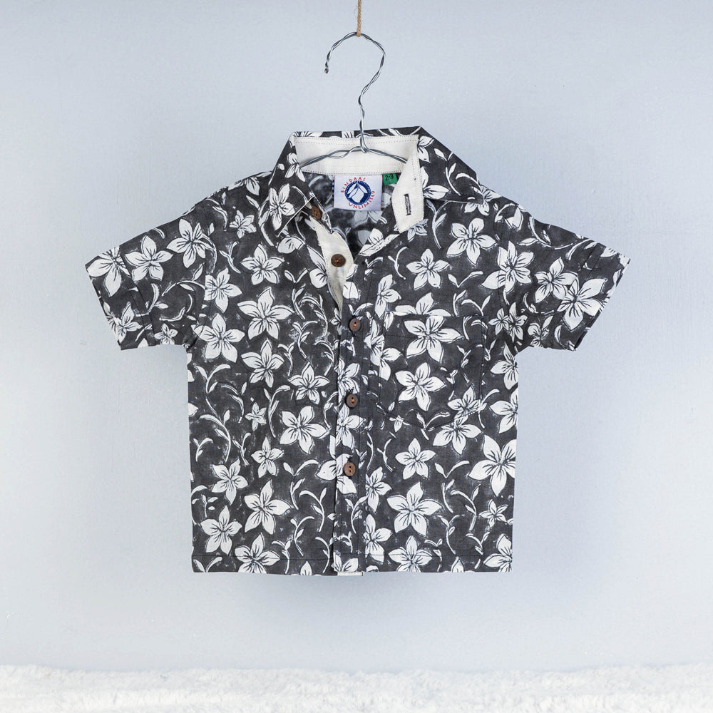 Black - Sanganeri Block Printed Cotton Half-Sleeve Kids Shirt