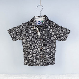 Black - Sanganeri Block Printed Cotton Half-Sleeve Kids Shirt