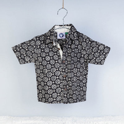 Black - Sanganeri Block Printed Cotton Half-Sleeve Kids Shirt
